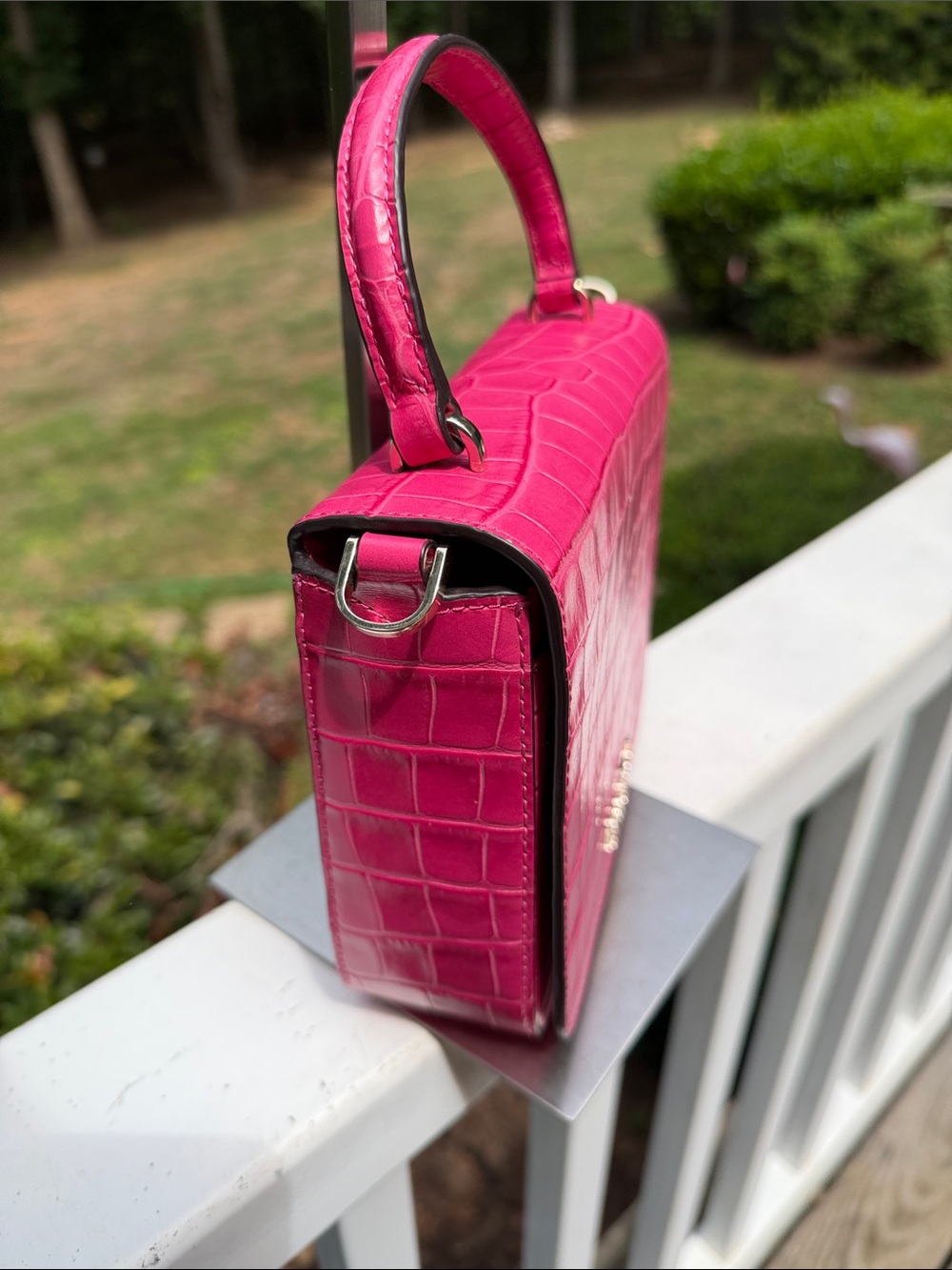 kate spade Hot Pink Croc-Embossed Mini Top-Handle Bag - Picture 13 of 17